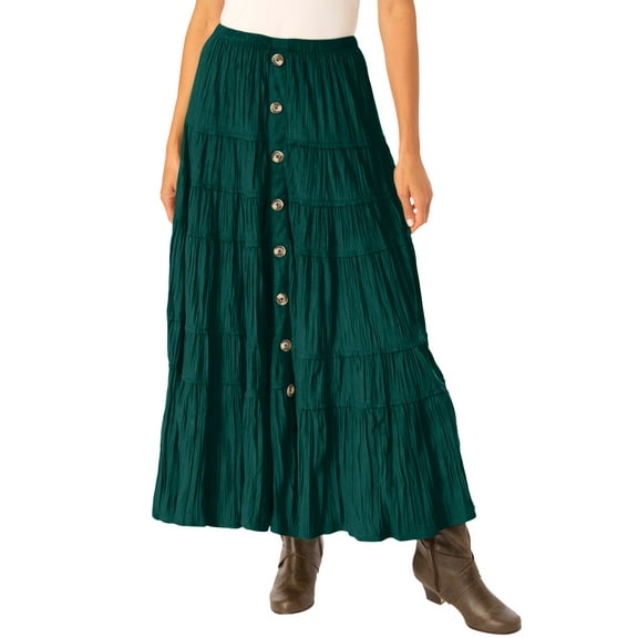 Woman Within Plus Size Button Front Moleskin Tiered Maxi Skirt (Petite Available)