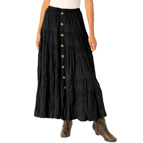 Woman Within Plus Size Button Front Moleskin Tiered Maxi Skirt (Petite Available)