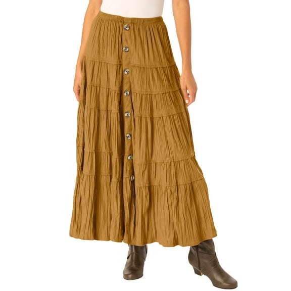 Woman Within Plus Size Button Front Moleskin Tiered Maxi Skirt (Petite Available)