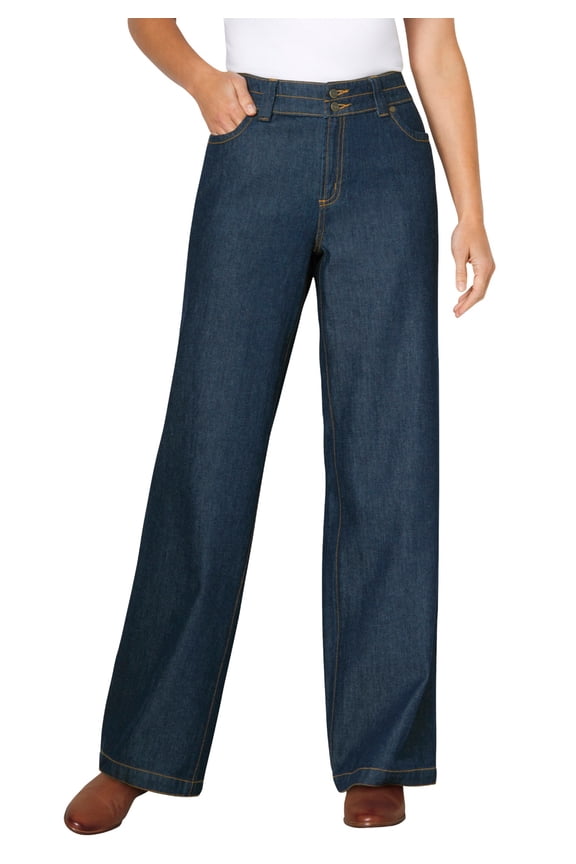 Plus Size Petite Perfect Wide-Leg All-Cotton Denim Five-Pocket Jeans