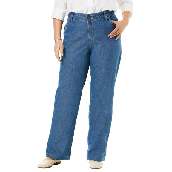 Woman Within Plus Size Petite Perfect Wide-Leg All-Cotton Denim Five-Pocket Jeans