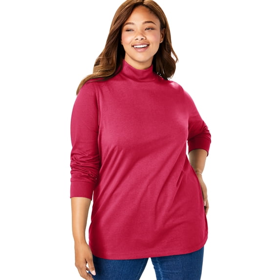 Woman Within Plus Size Perfect Long-Sleeve Mockneck Tee