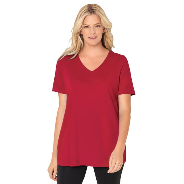 Woman Within Women's Plus Size Petite Perfect Short-Sleeve V-Neck Tee ...