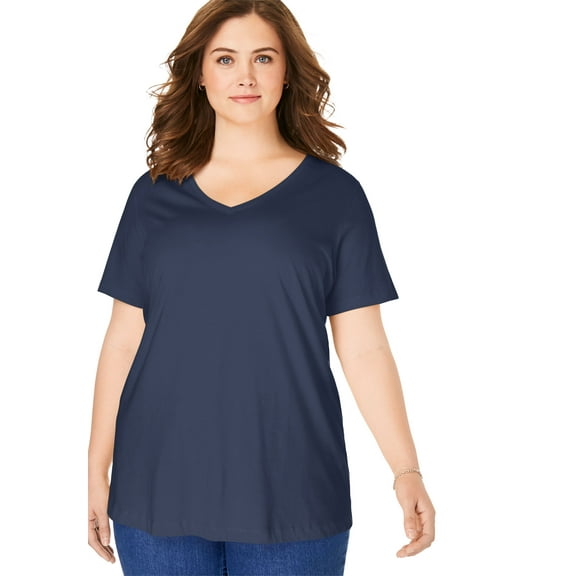Woman Within Plus Size Perfect Short-Sleeve V-Neck Tee (Petite Available)