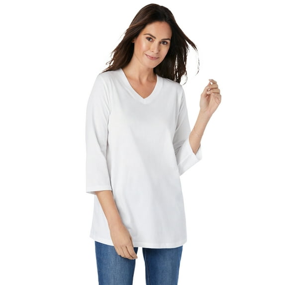 Woman Within Plus Size Perfect Three-Quarter Sleeve V-Neck Tee (Petite Available)