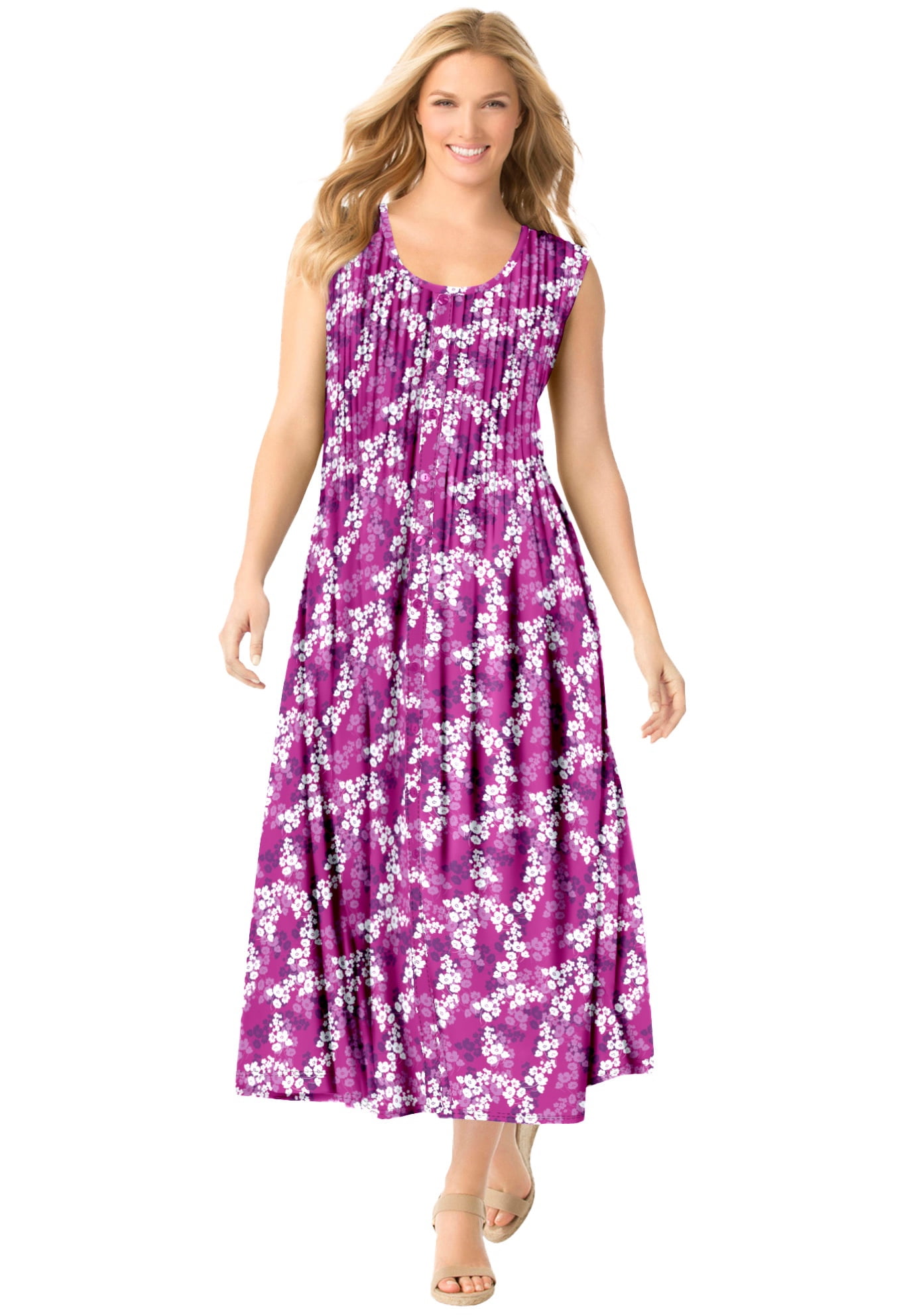 Woman Within Women's Plus Size Petite Pintucked Sleeveless Dress