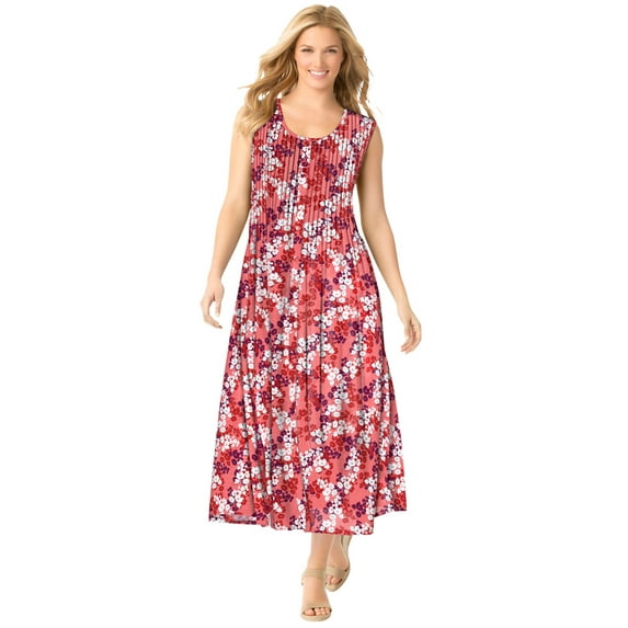 Woman Within Women's Plus Size Petite Pintucked Sleeveless Dress