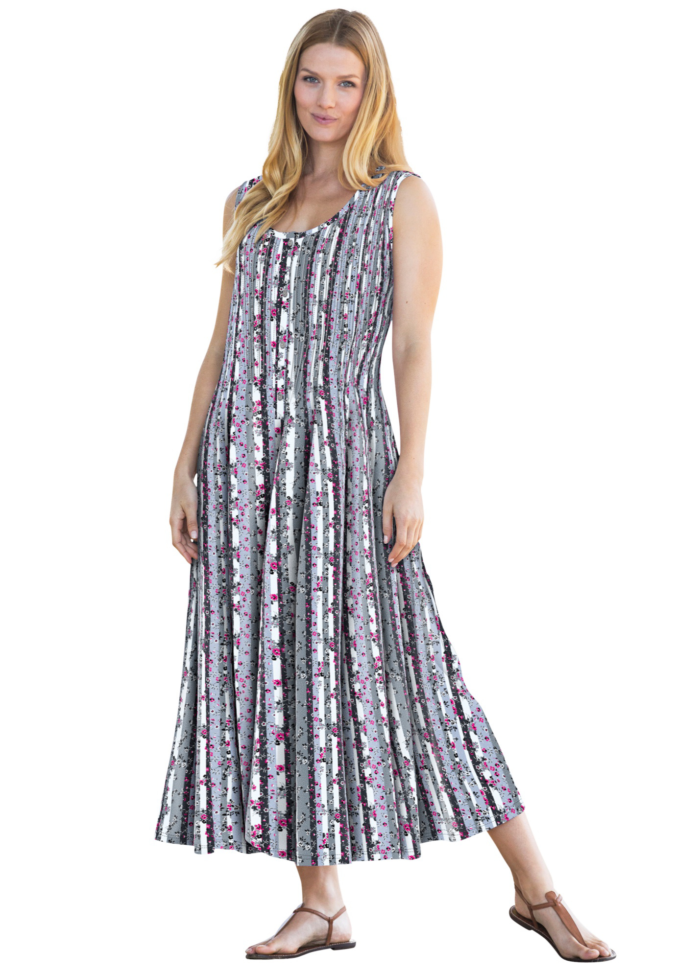 Woman Within Women's Plus Size Petite Pintucked Sleeveless Dress