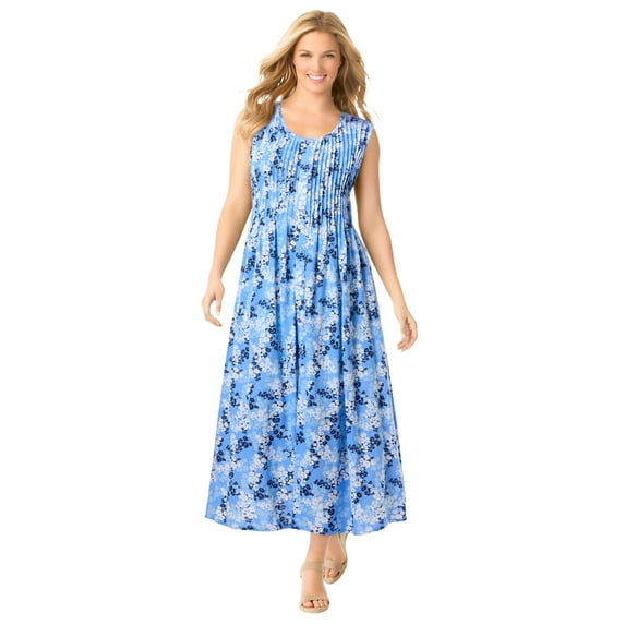 Woman Within Plus Size Petite Pintucked Sleeveless Dress