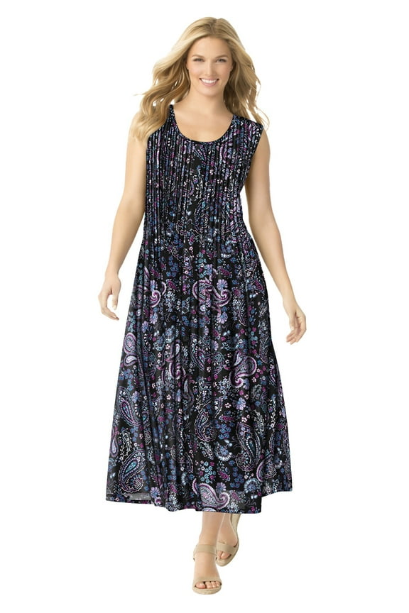 Plus Size Petite Pintucked Sleeveless Dress