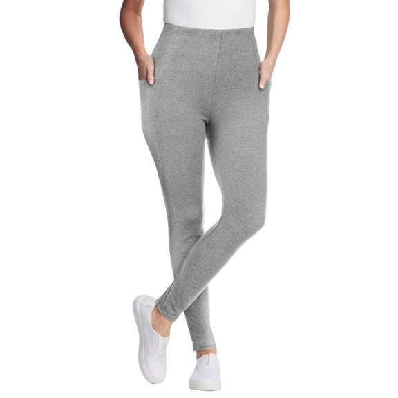Woman Within Plus Size Petite Stretch-Cotton Knit Pull-On Pocket Leggings