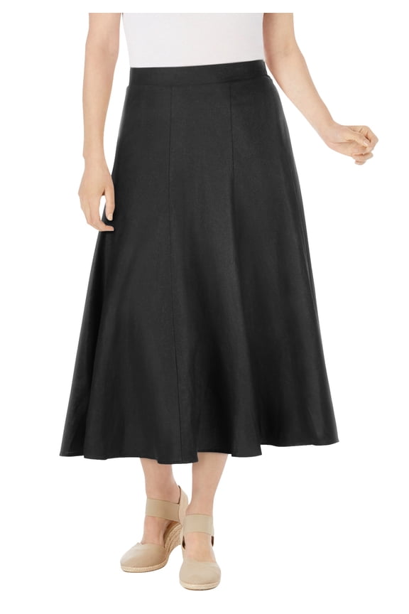 Plus Size Print Linen-Blend Midi Skirt (Petite Available)