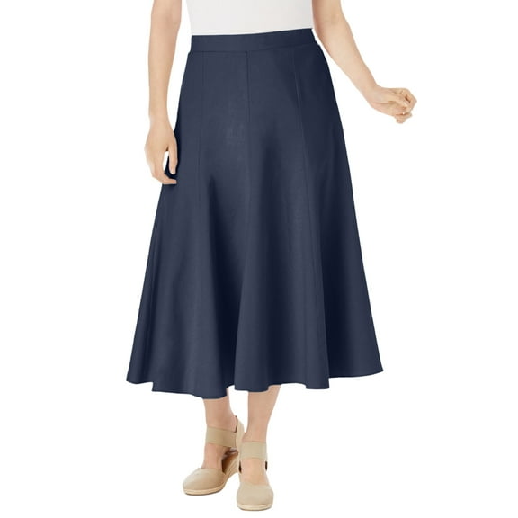Woman Within Plus Size Print Linen-Blend Midi Skirt (Petite Available)