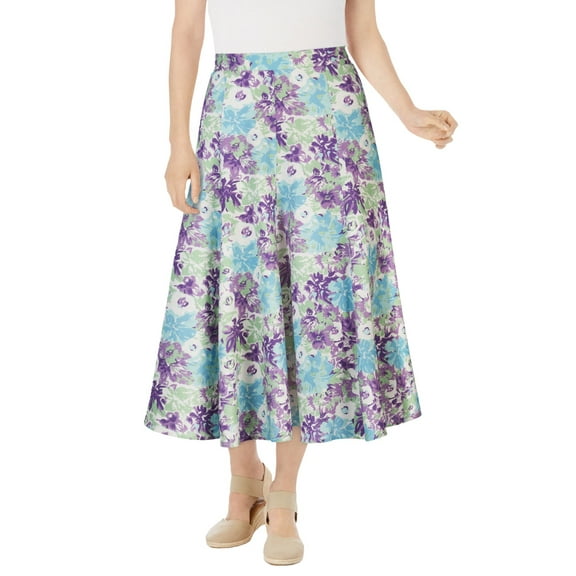 Woman Within Plus Size Print Linen-Blend Midi Skirt (Petite Available)