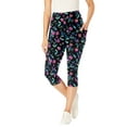 thumbnail image 1 of Woman Within Plus Size Petite Stretch-Cotton Knit Pull-On Printed Pocket Capri Leggings, 1 of 4