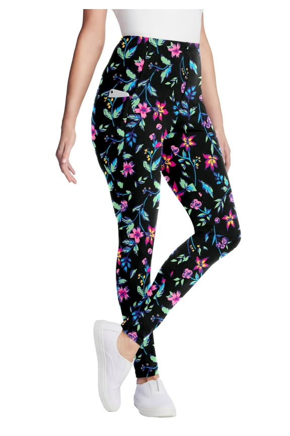 Plus Size Petite Stretch-Cotton Knit Pull-On Printed Pocket Leggings