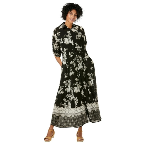 Woman Within Plus Size Roll-Tab Sleeve Crinkle Shirtdress