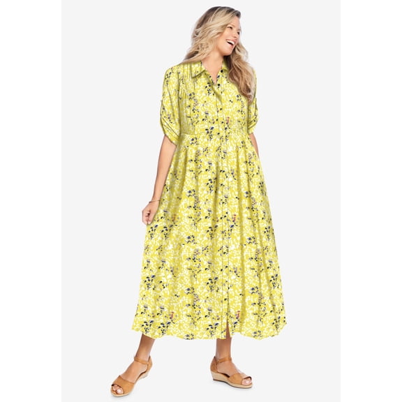 Woman Within Plus Size Roll-Tab Sleeve Crinkle Shirtdress