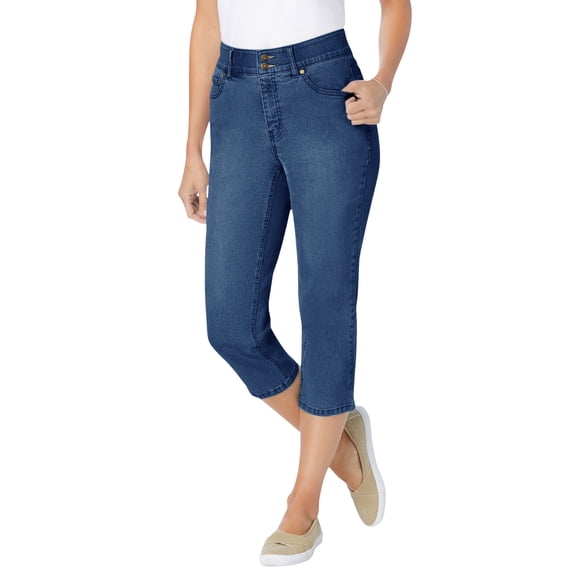 Woman Within Plus Size Stretch Built-In Slimming Panel Capri Jeans