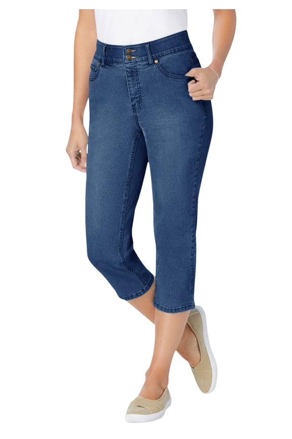 Plus Size Stretch Built-In Slimming Panel Capri Jeans