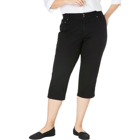 Woman Within Plus Size Petite Stretch Built-In Slimming Panel Capri Jeans