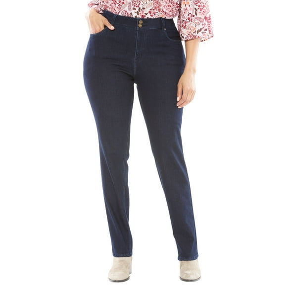 Woman Within Plus Size Petite Secret Solutions; Tummy Smoothing Straight-Leg Stretch Denim Jeans