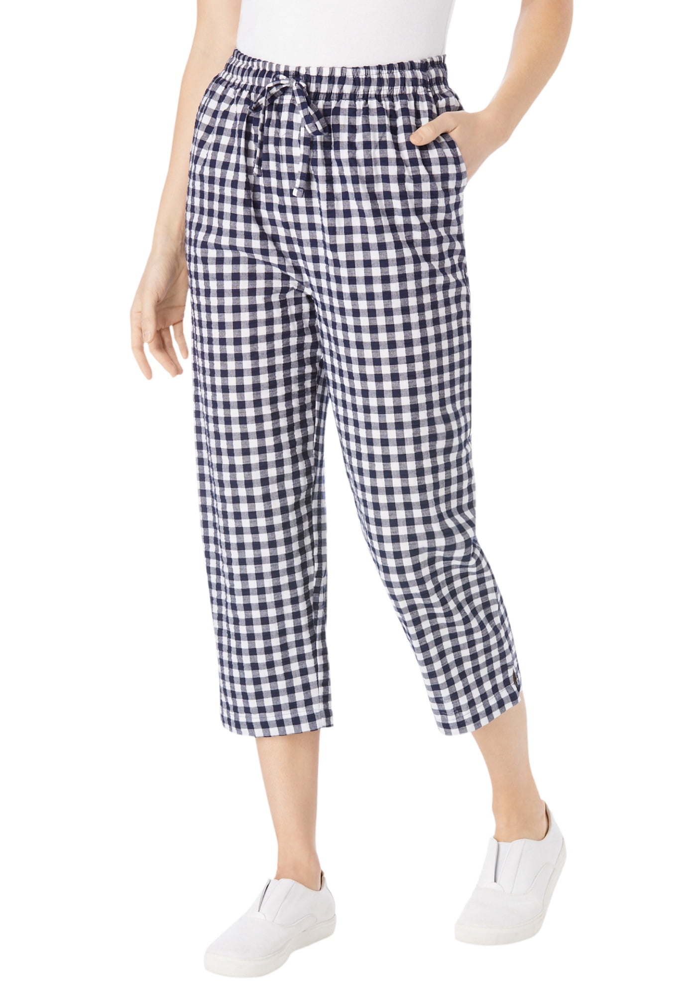 Woman Within Women s Plus Size Petite Seersucker Capri Pant Walmart