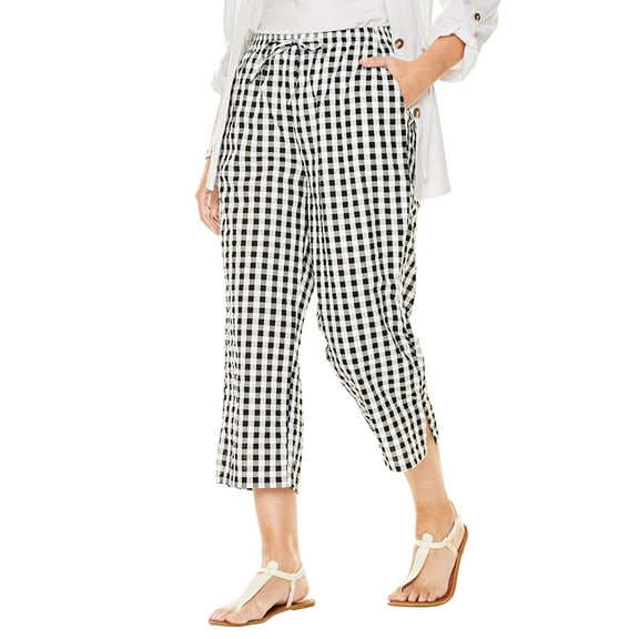 Woman Within Plus Size Petite Seersucker Pull-On Elastic-Waist Capri Pants