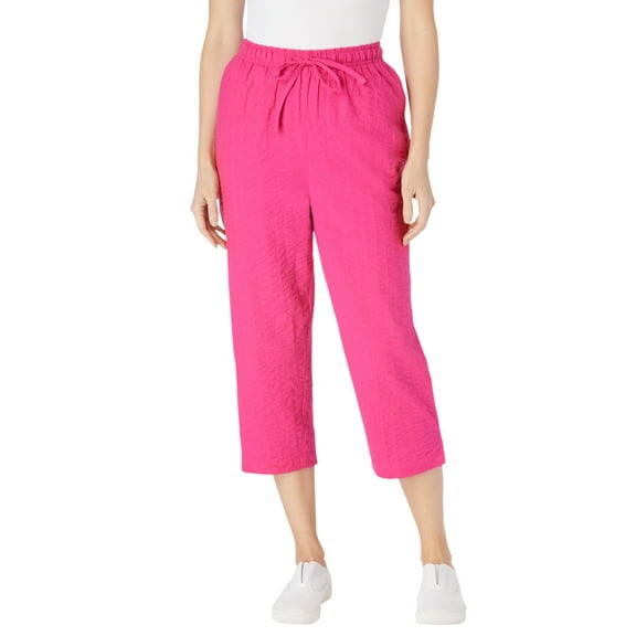 Woman Within Plus Size Petite Seersucker Pull-On Elastic-Waist Capri Pants