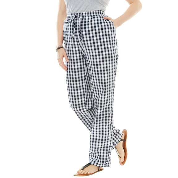 Woman Within Plus Size Seersucker Pull-On Elastic-Waist Pants