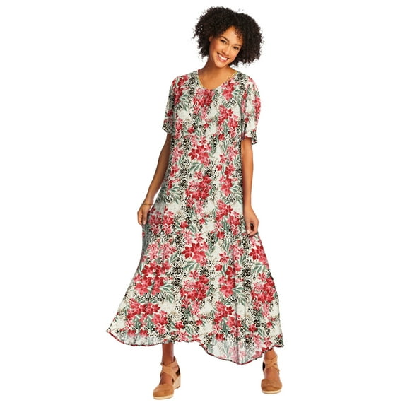 Woman Within Women's Plus Size Petite Short-Sleeve Crinkle Dress
