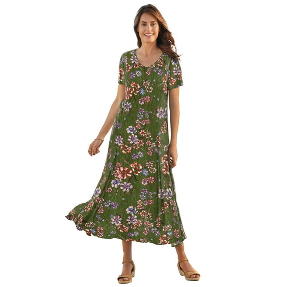 Woman Within Plus Size Short-Sleeve Crinkle Dress