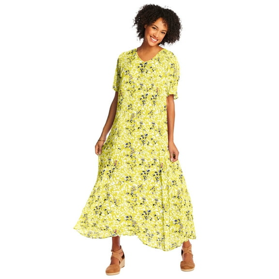 Woman Within Plus Size Petite Short-Sleeve Crinkle Dress