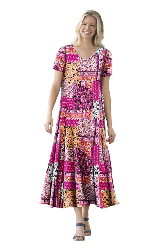 Plus Size Short-Sleeve Crinkle Dress