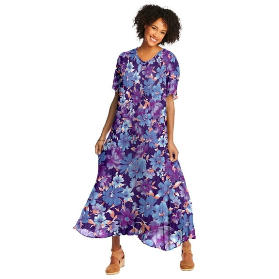 Woman Within Women's Plus Size Petite Short-Sleeve Crinkle Dress