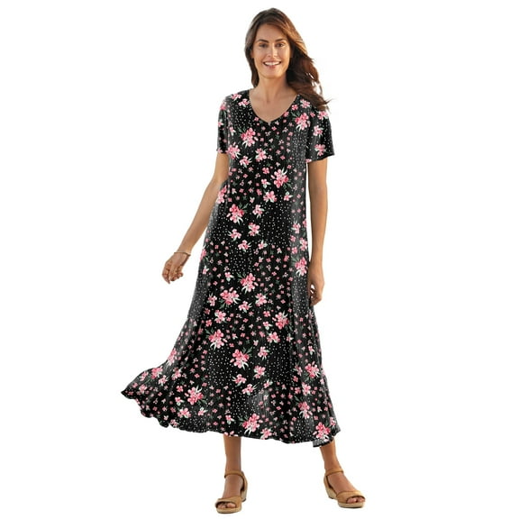 Woman Within Plus Size Petite Short-Sleeve Crinkle Dress