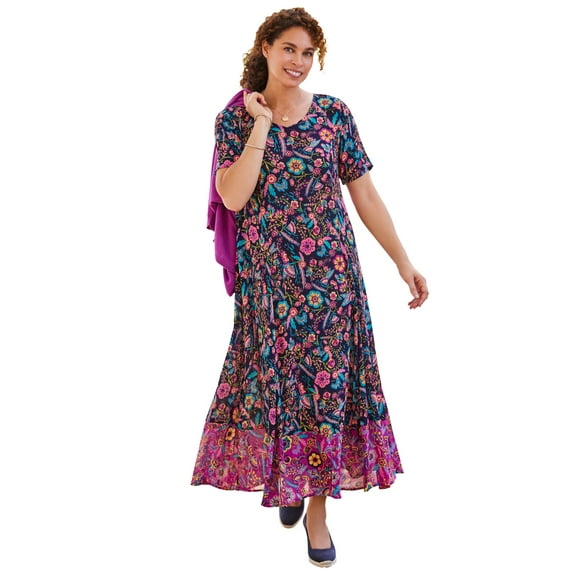 Woman Within Plus Size Short-Sleeve Crinkle Dress