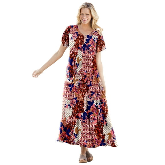 Woman Within Plus Size Petite Short-Sleeve Crinkle Dress