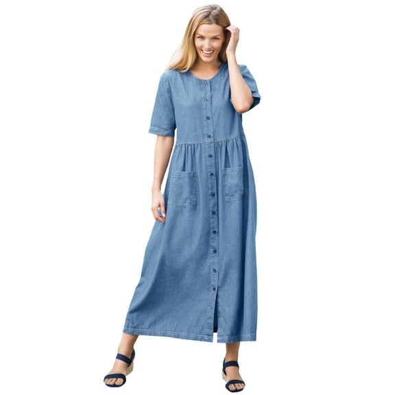Woman Within Plus Size Short-Sleeve Denim Dress