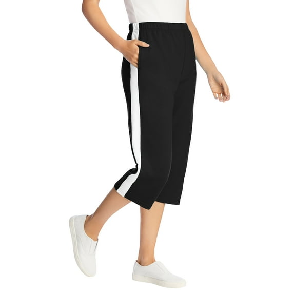 Woman Within Plus Size Petite Side-Stripe Cotton French Terry Capri