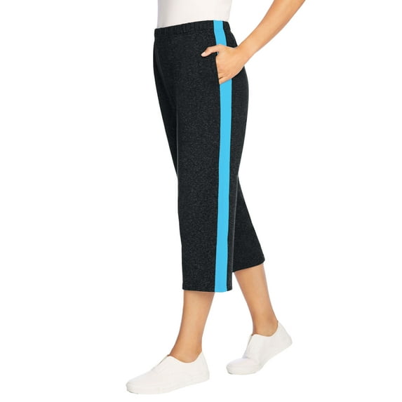 Woman Within Women's Plus Size Petite Side-Stripe Cotton French Terry Capri