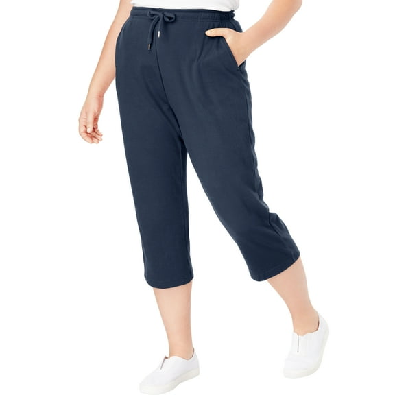 Woman Within Plus Size Petite Sport-Knit Pull-On Capri Pants