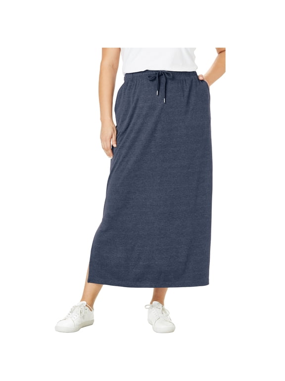 Plus Size Sport Knit Side-Slit Skirt