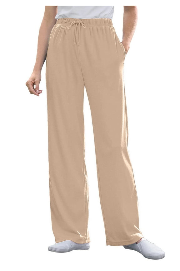 Plus Size Petite Sport Knit Straight-Leg Pull-On Pants