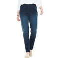 thumbnail image 1 of Woman Within Plus Size Petite Straight Leg Fineline Pull-On Stretch Denim Jeans, 1 of 6