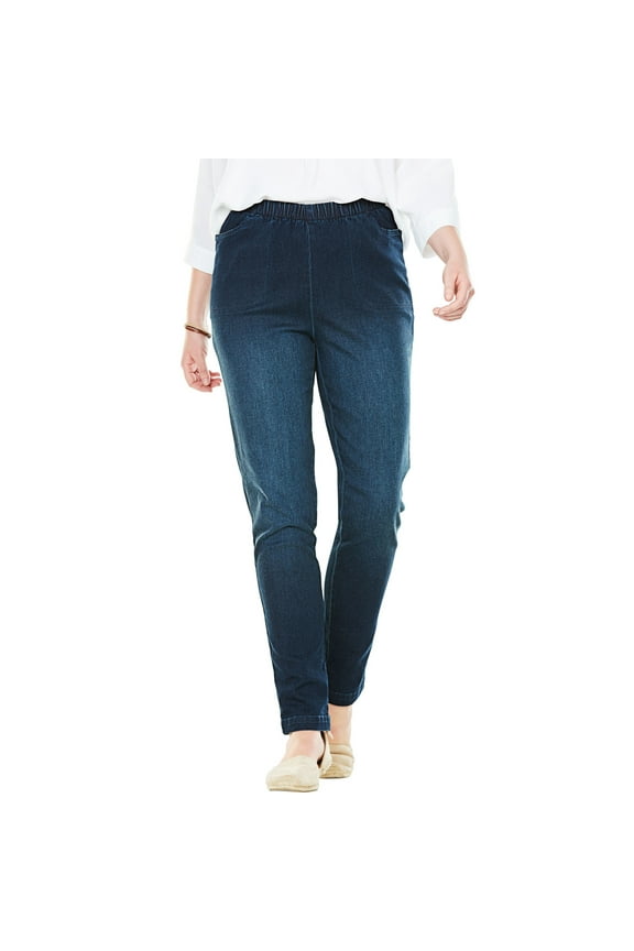Plus Size Straight Leg Elastic Waist Stretch Fineline Denim Jean (Petite & Tall Available)