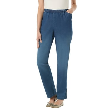 Woman Within Plus Size Straight Leg Elastic Waist Stretch Fineline Denim Jean (Petite & Tall Available)