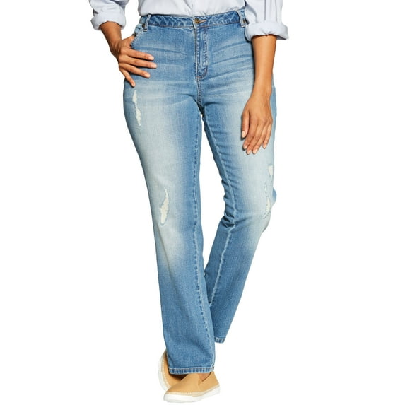 Woman Within Plus Size Petite Stretch Denim 5-Pocket Straight-Leg Jeans