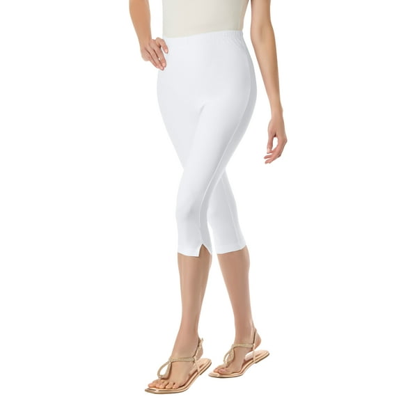 Woman Within Plus Size Petite Stretch-Cotton Knit Pull-On Capri Leggings