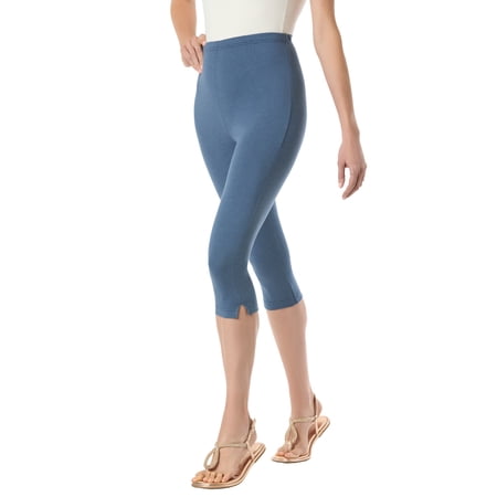 Woman Within Plus Size Petite Stretch-Cotton Knit Pull-On Capri Leggings